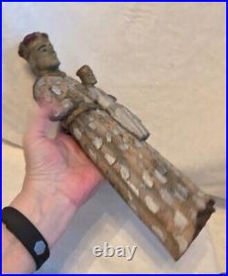 Antique early 1800s Religious Handcarved Wood Statue Santos MADONNA & CHILD, 13