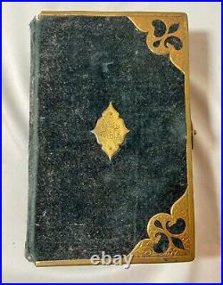 Antique finely bound 1850 velour engraved gilt bronze religious bible Oxford USA