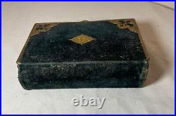 Antique finely bound 1850 velour engraved gilt bronze religious bible Oxford USA