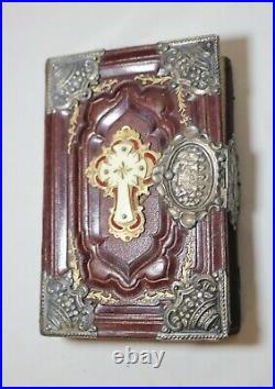 Antique finely bound 19th century sterling silver leather German religious bible
