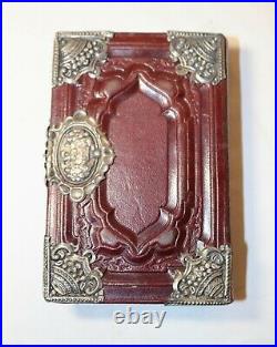 Antique finely bound 19th century sterling silver leather German religious bible
