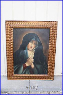 Antique flanders oil canvas portrait madonna religious painting