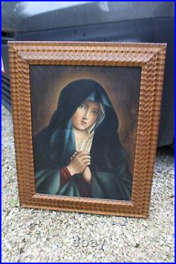 Antique flanders oil canvas portrait madonna religious painting