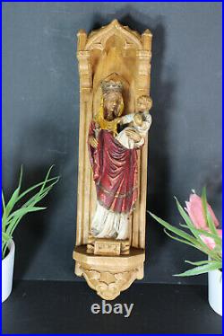 Antique flemish ceramic Wall chapel madonna figurine statue religious