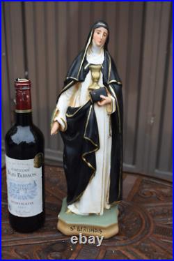 Antique flemish chalk statue of saint berlinda of meerbeke religious rare
