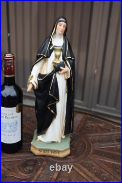 Antique flemish chalk statue of saint berlinda of meerbeke religious rare
