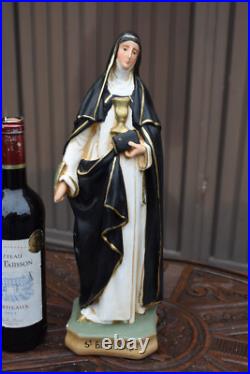 Antique flemish chalk statue of saint berlinda of meerbeke religious rare