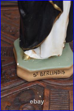 Antique flemish chalk statue of saint berlinda of meerbeke religious rare