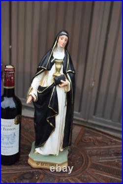 Antique flemish chalk statue of saint berlinda of meerbeke religious rare
