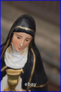 Antique flemish chalk statue of saint berlinda of meerbeke religious rare