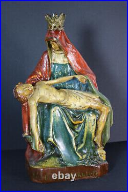Antique flemish chalkware pieta OLV van LEve Statue figurine religious