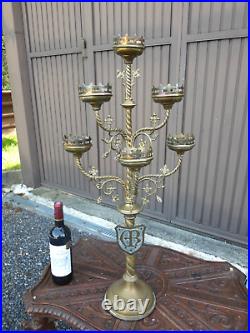 Antique flemish copper XL Church candelabra candle holder religious