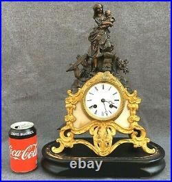 Antique french 19th century clock regule bronze tone religious scene jesus marie