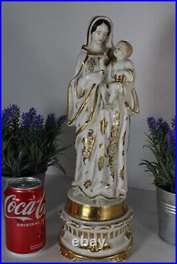 Antique french 19thc LArge vieux paris madonna figurine statue religious