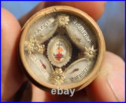 Antique french 4 saint relics holder wood religious