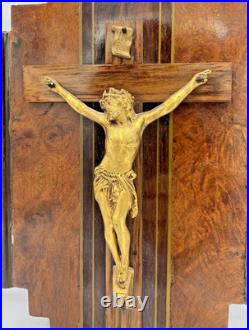 Antique french Art Deco crucifix 1930's woodwork religious Jesus