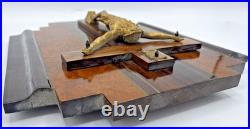 Antique french Art Deco crucifix 1930's woodwork religious Jesus