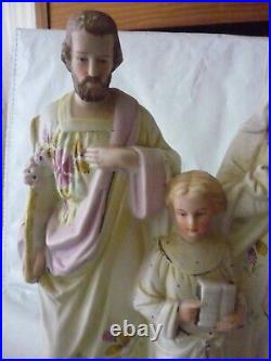 Antique french bisque porcelain holy family statue religious France hand painted