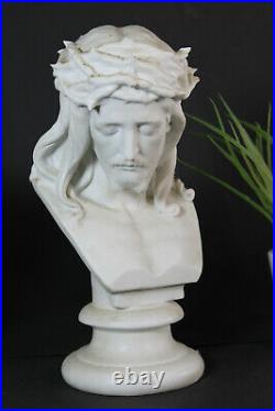 Antique french bisque porcelain jesus christ bust statue figurine religious rare