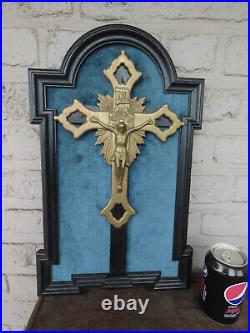 Antique french brass wood carved napoleon III frame religious crucifix plaque