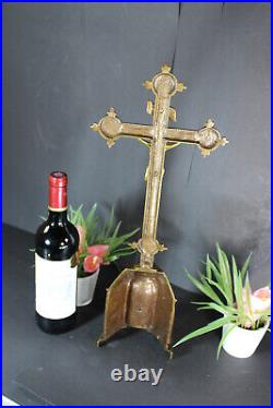 Antique french bronze crucifix chapel altar religious
