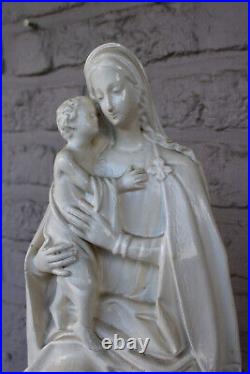 Antique french ceramic chalk madonna child statue sculpture religious