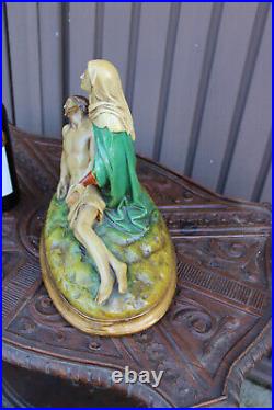 Antique french ceramic pieta statue religious