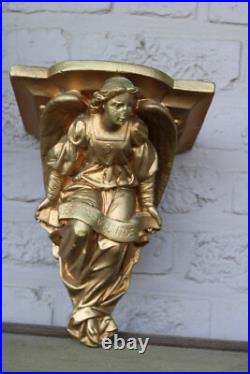 Antique french chalk gold gilt ARchangel figurine Religious wall console
