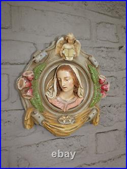 Antique french chalk relief madonna angel plaque religious rare