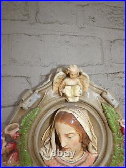 Antique french chalk relief madonna angel plaque religious rare