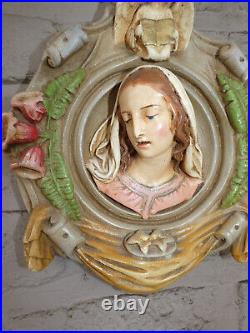 Antique french chalk relief madonna angel plaque religious rare