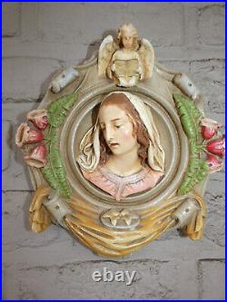 Antique french chalk relief madonna angel plaque religious rare