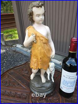 Antique french chalk statue of young saint john baptist religious