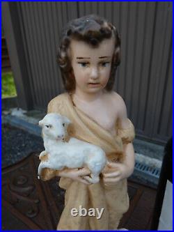 Antique french chalk statue of young saint john baptist religious