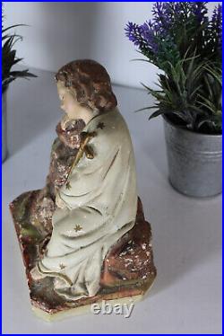 Antique french chalk young jesus figure statue religious