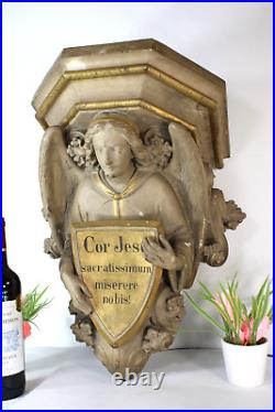Antique french church 19thc terracotta wall console archangel rare religious