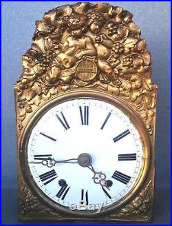 Antique french comtoise clock mechanism brass religious decor 19th century angel