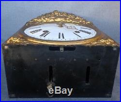 Antique french comtoise clock mechanism brass religious decor 19th century angel