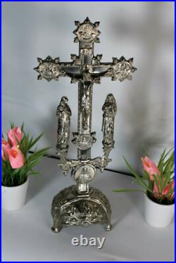 Antique french crucifix cross religious 4 evangelists alpha omega