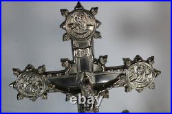 Antique french crucifix cross religious 4 evangelists alpha omega