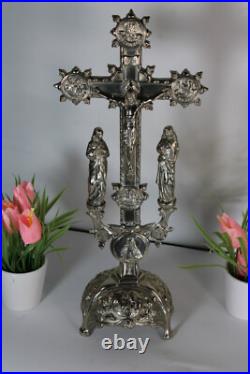 Antique french crucifix cross religious 4 evangelists alpha omega