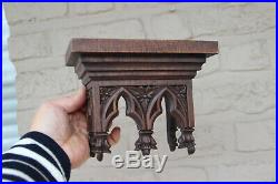 Antique french neo gothic religious console wood carved for statue saint