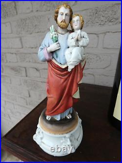 Antique french old paris porcelain saint joseph statue figurine religious