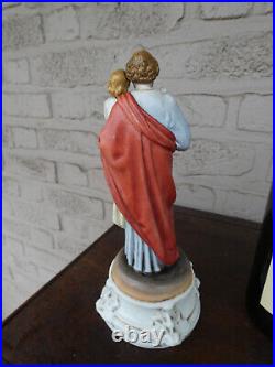 Antique french old paris porcelain saint joseph statue figurine religious