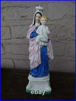 Antique french porcelain madonna child religious figurine statue