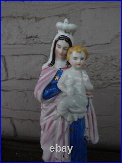 Antique french porcelain madonna child religious figurine statue