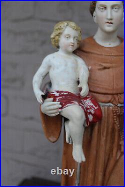 Antique french porclain bisque large statue saint anthony religious