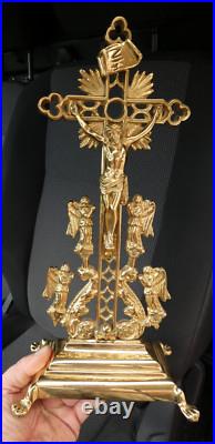 Antique french rare bronze crucifix angels lion paws religious rare