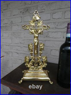Antique french rare bronze crucifix angels lion paws religious rare