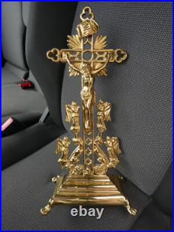 Antique french rare bronze crucifix angels lion paws religious rare